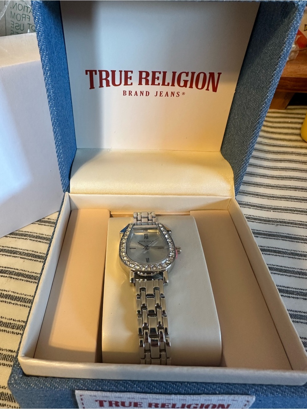 True Religion Silver Horseshoe Crystal Bracelet Watch New Box Gift